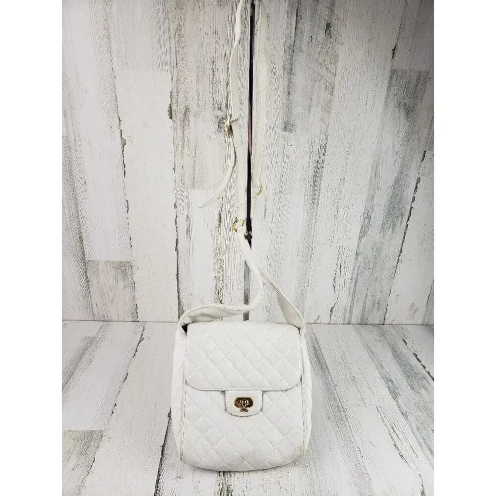Jay Herbert NY White Faux Leather Quilted Shoulder Bag Women's Purse